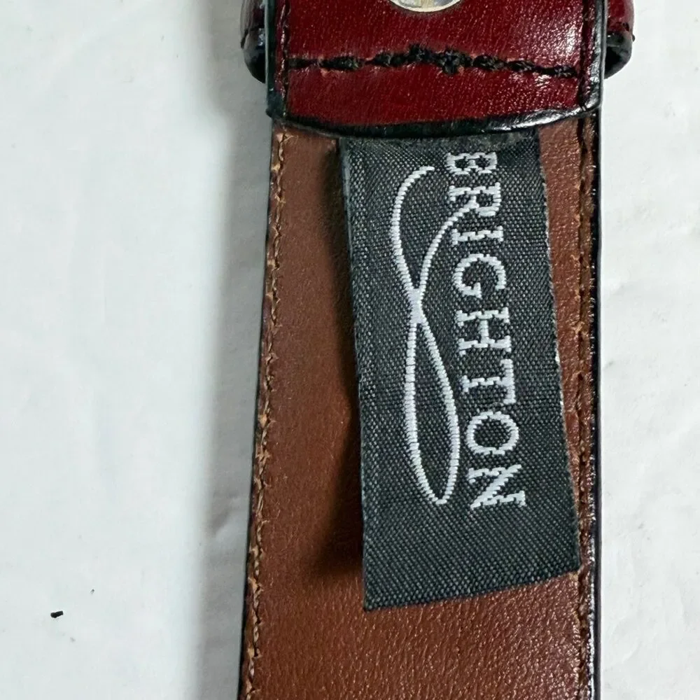 Brighton Oxblood Burgundy Leather Belt Size 36 Solid Brass Buckle USA 1
